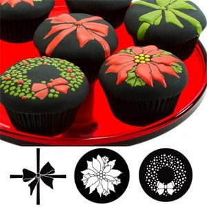 Wreath Cookie Cutter - Christmas Cupcake and Cookie Texture Impression Tops - Christmas Wreath, Bow, Poinsetta - 43-4806 - National Cake Supply