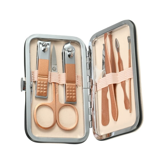 Unique Bargains 1 Set 7 in 1 Stainless Steel Manicure Tool Grooming Clippers Manicure Pedicure Care Tools Rose Gold Tone