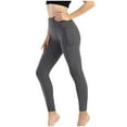 thumbnail image 3 of Huresd Workout Leggings for Women High Waist Compression -Pocket No See Through Tummy Control Cycling Workout Yoga Pants Gray M, 3 of 7