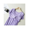 thumbnail image 4 of Women Short Sleeve Built-in Bra Padded Long Nightdress Sleepwear Pajamas,Shelf Bra Full Slip Casual Nightgown,Knee Length Comfy Soft Modal Sleep Shirt Night Shirt Dress Solid Sleepwear,Purple S-2XL, 4 of 8