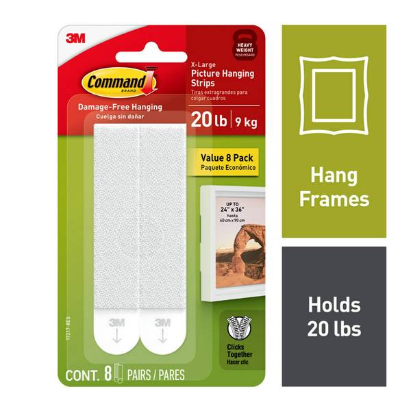 3M 8Count Command 20 lb White Picture Hanging Strips