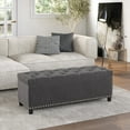 thumbnail image 6 of BELLEZE Button-Tufted Linen Storage Ottoman Bench - Brentwood (Dark Gray), 6 of 7