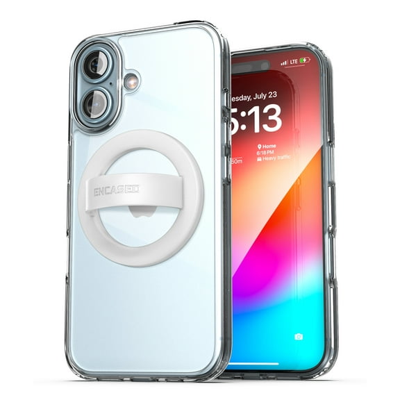 Encased for iPhone 16 Case with Magnetic Phone Holder Grip (Compatible with MagSafe) Soft-Feel Silicone Finger Loop (Clear)