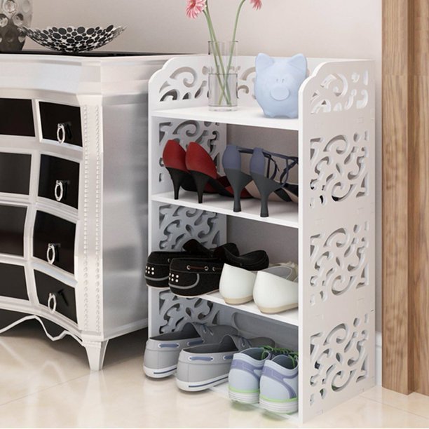 Ejoyous 3 Tier Wood Shoe Rack White Hollow Out Shoe Closet Baroque Storage Organizer Stand Shelf Holder Unit Shelves Walmart Com Walmart Com