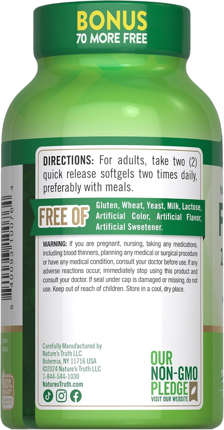 Fish Oil Omega 3 | 2000mg | 250 Softgels | Burpless | Lemon Flavor | by Nature's Truth