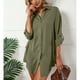 thumbnail image 3 of Mujeres botón abajo solapa camisa vestido relajado irregular dobladillo eversed puños Mediados de longitud manga camisa superior para la vida diaria de trabajo, 3 of 8