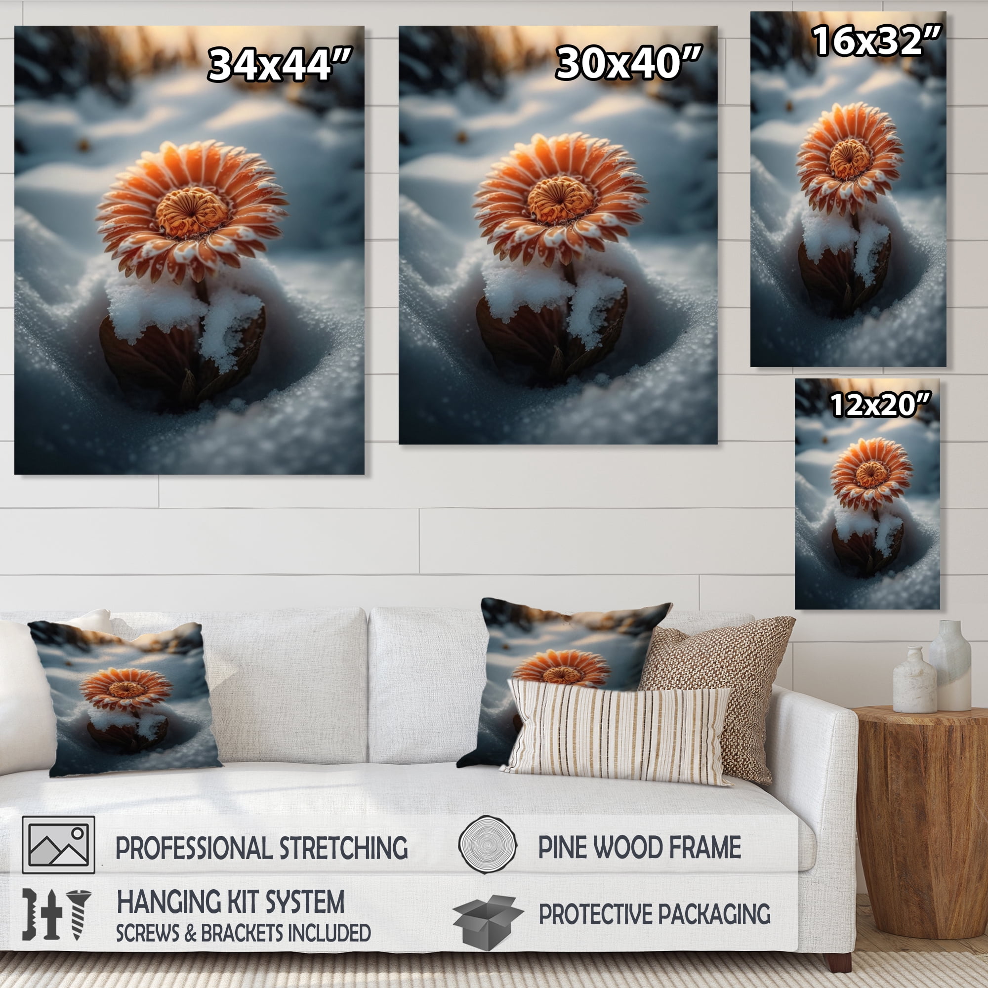 Designart A Blooming Light Orange Gerbera Flower In Winter II Canvas Wall Art