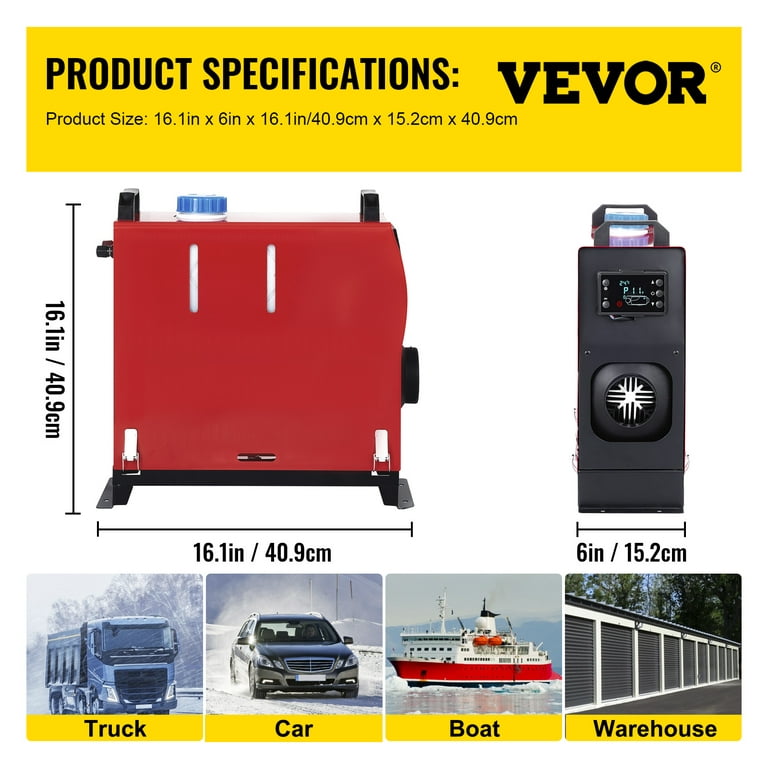 VEVOR Diesel Air Heater All in One 12V 5KW,Diesel Parking Heater with Black LCD  Switch & Muffler & Wireless Control for Car Bus Truck Boat Trailer  Motorhomes Engineering Vehicles 