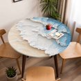 thumbnail image 5 of Summer Beach Elastic Fitted Round Table Cover Blue Ocean Waves Waterproof Outdoor Tablecloth for Holiday Party, Picnic, Patio & Dining Fits Tables Up to 36"-44", 5 of 8