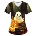 thumbnail image 4 of VKOYWKM Halloween Scrubs Women Short Sleeve V Neck Loose Fit Nurse Uniforms Pumpkin Ghost Graphic Working Uniforms Holiday Spooky Tops with Pockets, 4 of 4