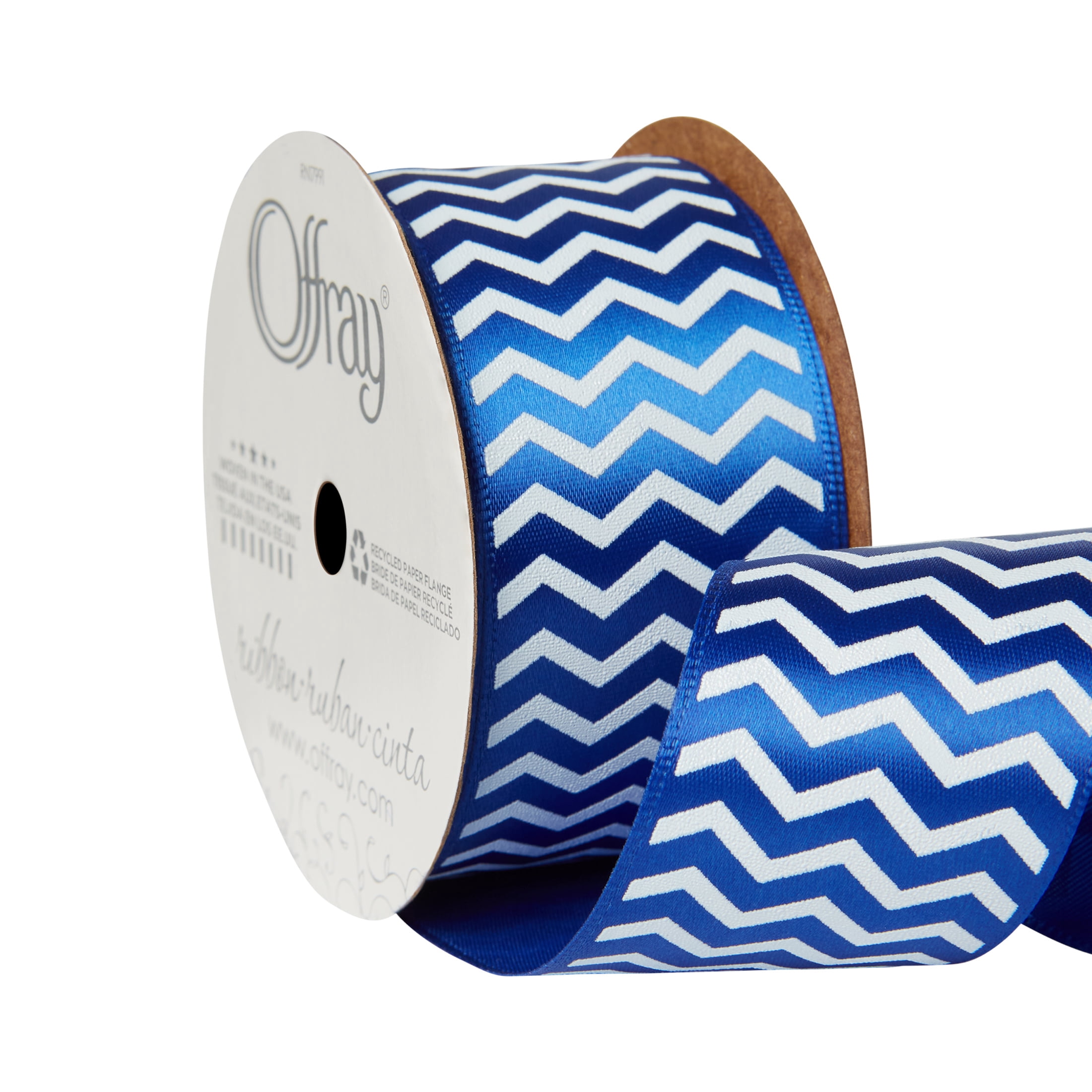 Offray Ribbon, Chevron Royal Blue 1 1/2 inch Single Face Satin Polyester Ribbon for Sewing, Crafts, and Gifting, 9 feet, 1 Each