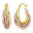 thumbnail image 1 of Wellingsale Ladies 14k Tri 3 Color Gold Polished Diamond Cut 5mm Crossover Elegant Hinged Hoop Earrings (20 x 16 mm), 1 of 7