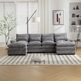 thumbnail image 2 of 110'' Oversized Chenille Fabric U- Shaped Sectional Sofa Couch,  Stylish 4-Sester Sofa with Backrest Pillows, Double Layer Cushion, Thicked Armrest, Sofa for Living Room, Apartment, Light Gray, 2 of 9