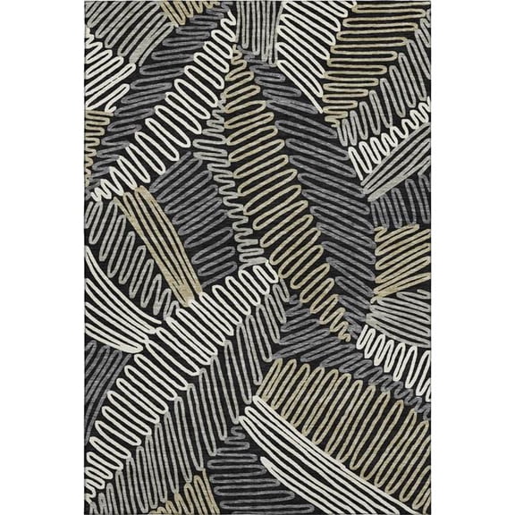 HomeRoots 671868 8 x 10 ft. Black Ivory & Gray Floral Washable Machine Made Rectangle Area Rug with UV Protection