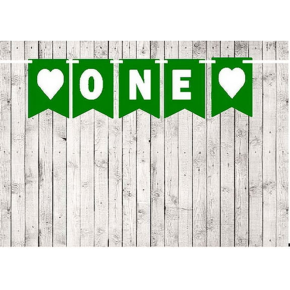 Baby First (1st) Birthday Green and White Party Theme Picture Backdrop/HIgh Chair/Wall Decoration Banner