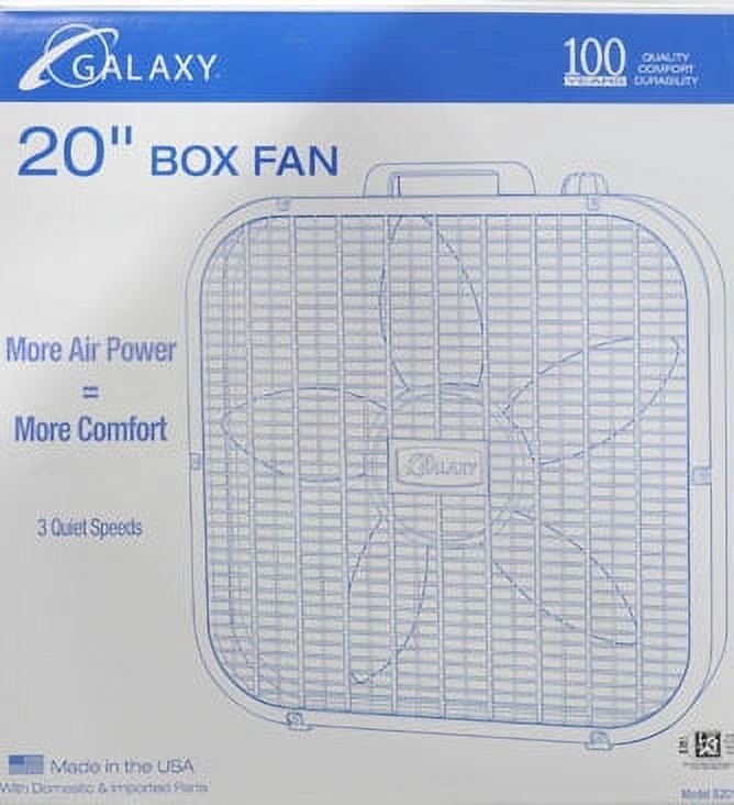 Lasko 20 Galaxy Box Fan with 3 Speeds with Snap-on Feet, B20100, White -  Walmart.com