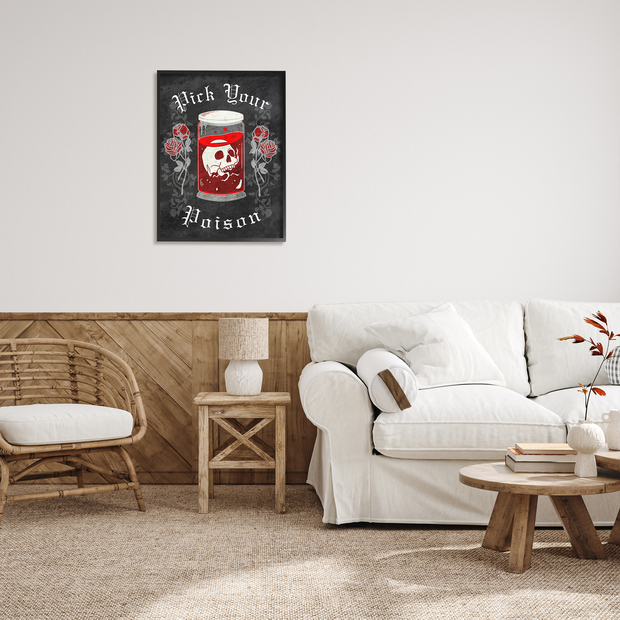 Stupell Industries Pick Your Poison Skull Holiday Painting Black Framed Art Print Wall Art, 24 x 30
