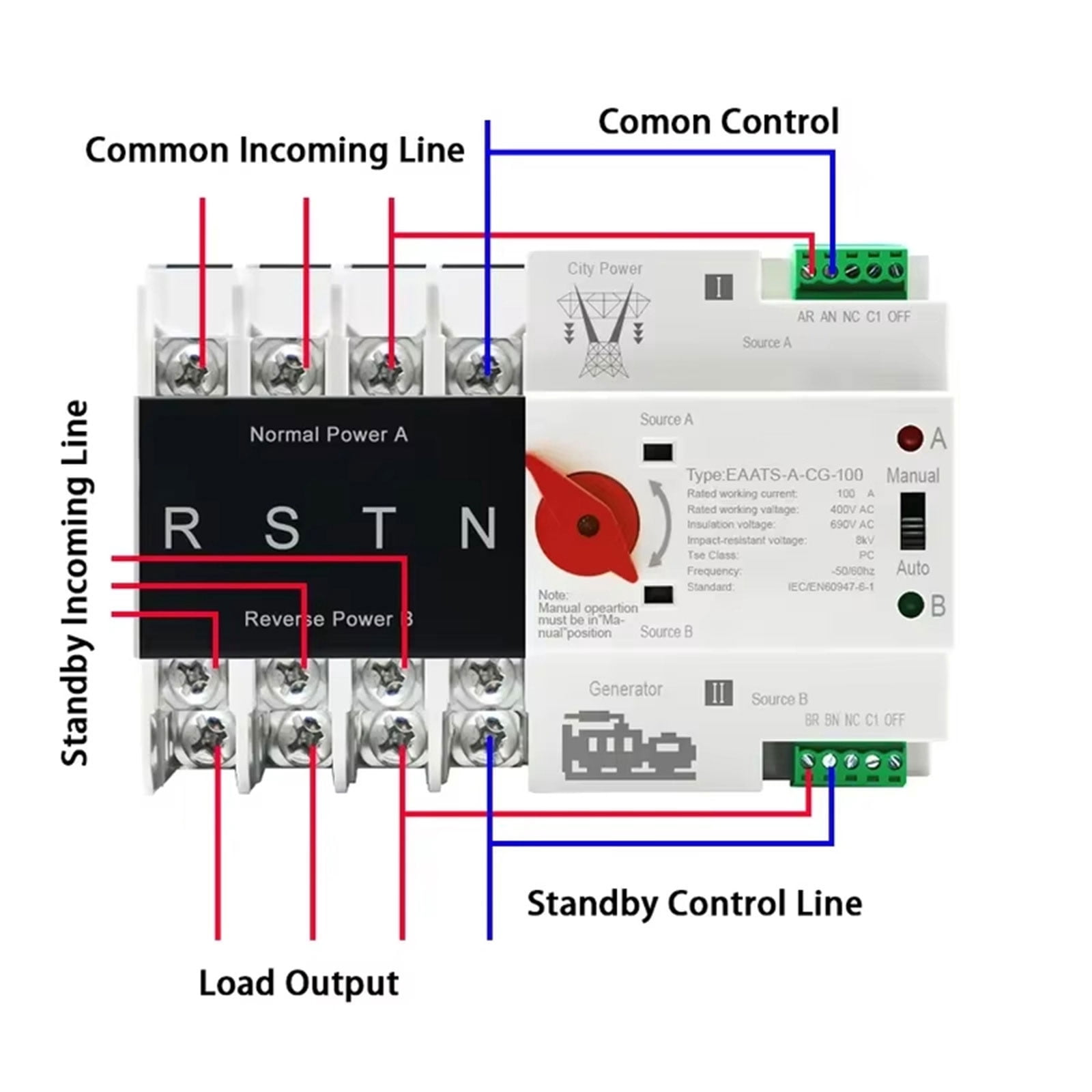 4P 100A Din Rails Mounted Automatic Transfer Switches Din Rails Mounted Double Power Switches Electrical Selectors Switches
