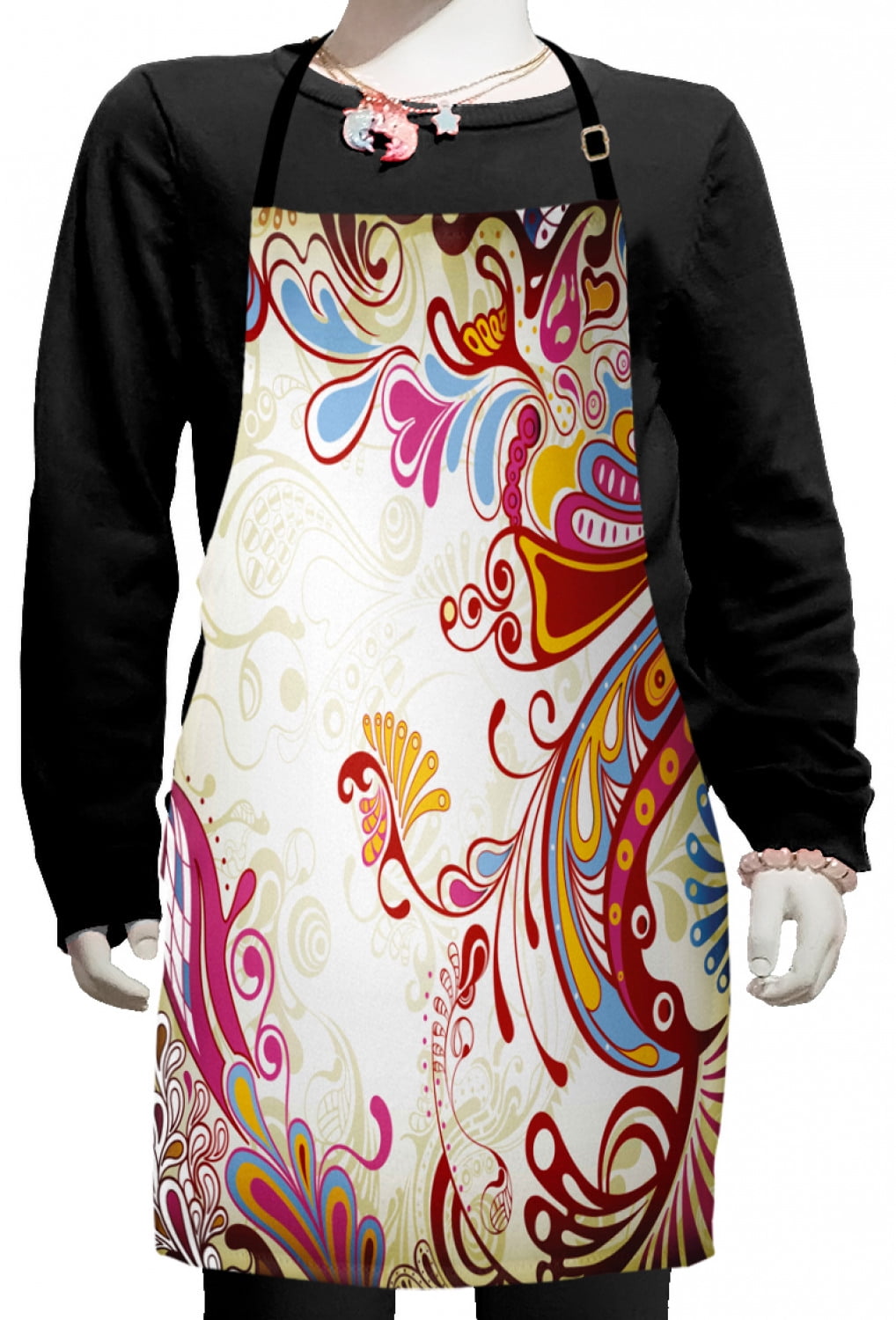 Colorful Kids Apron, Flower Bouquet Paisley Pattern Floral Damask