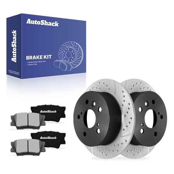 AutoShack Rear Solid Drilled & Slotted E-Coated Brake Rotors   Ceramic Pads 6-PC Brake Kit Replacement for 2012-2017 Toyota Camry 2013-2018 Lexus ES350 ShadowGuard 11.06" (281 mm)