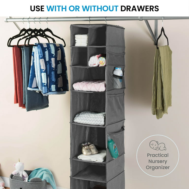 9 Shelf Hanging Closet Organizer with 5 Drawer Organizers, Baby