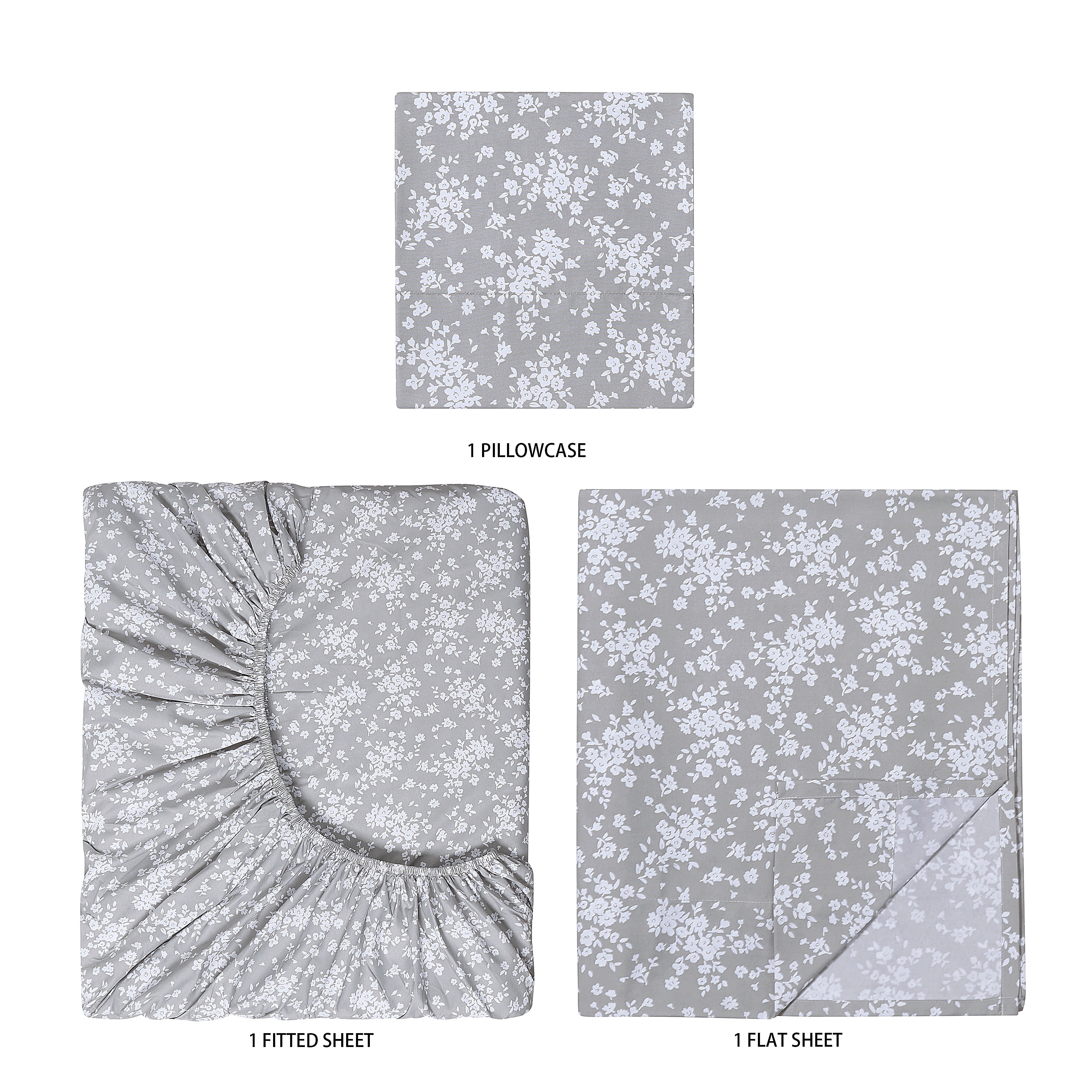 Mainstays Super Soft High Quality Brushed Microfiber Bed Sheet Set, Twin-XL, Gray Floral, 3 Piece