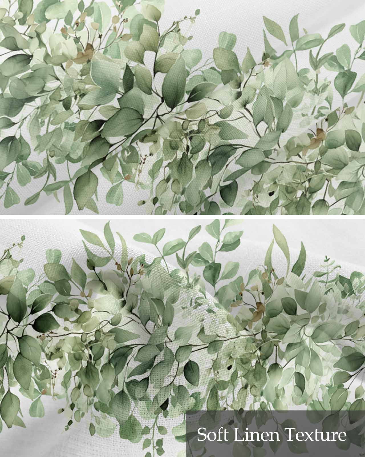 Sage Green Eucalyptus Linen Curtain Valance for Bedroom/Bathroom/Kitchen/Living/Dining Room Window,Country Nature Plant Leaves Botany White Pocket Topper Drapes Decorative Cafe Drapery Panel 54"x18"