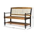 thumbnail image 6 of COSMOS Teak Finish Farmhouse Bench with Storage Shelf, Solid Acacia Wood Entryway Seating, 6 of 10