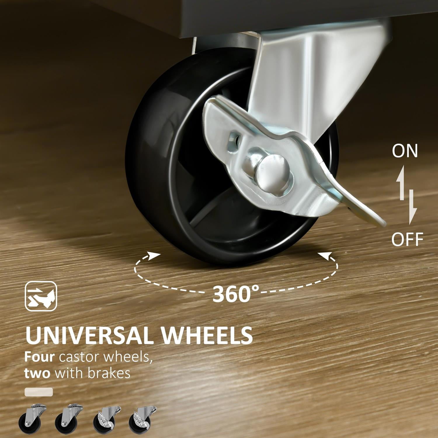 Demi Bonn 41" Modern Rolling Kitchen Cart, Rubberwood Top & Drawers Utility Cart for Home & Kitchen Organization, Black