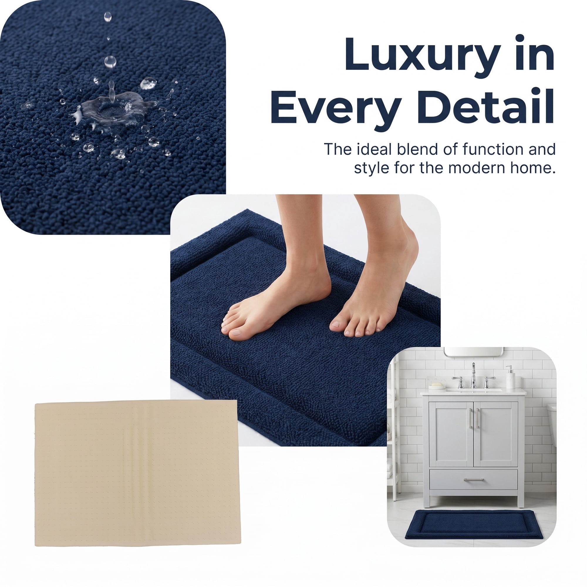 Unique Bargains Ultra Soft Shaggy Bath Mat Super Absorbent Non Slip Mat Blue 24" x 17"