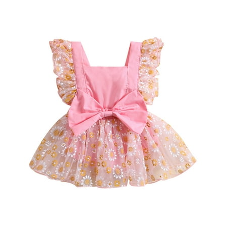 

Musuos Baby Girls Romper Dress Daisy Floral Lace Tulle Tutu Onesie Backless Bodysuit