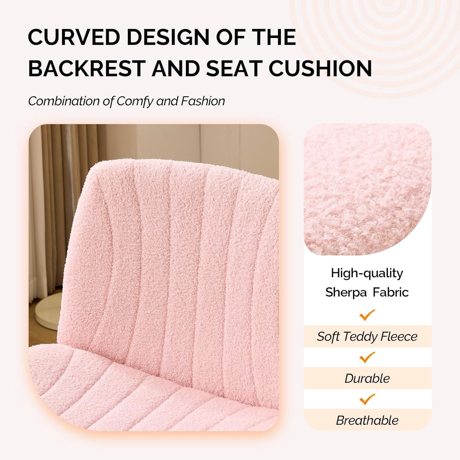 JOYMOR Modern Vanity Chair Dual-Use with/no Wheels, Armless Criss Cross Legged Chair, Swivel Wide Comfy Office Desk Chair, Computer Chair