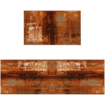 Burnt Orange Kitchen Rugs Set 2 Pieces, Modern Geometric Orange Non-Slip Rubber Backing Floor Mats Doormat Bathroom Runner Area Rug Carpet, Painting Abstracvt Art, 15.7x23.6in   15.7x47.2in