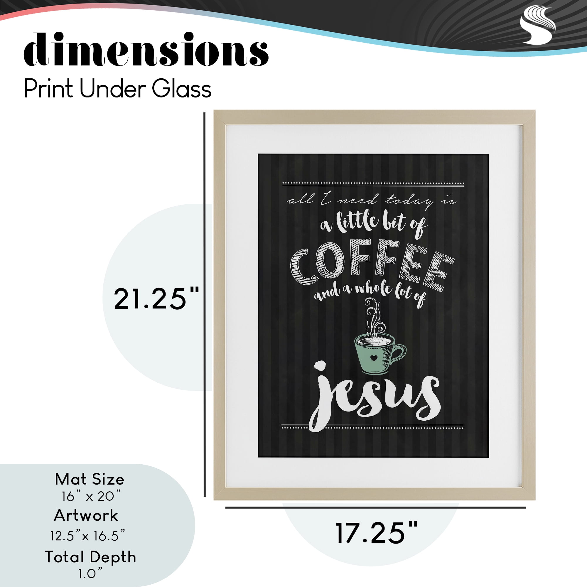 Little Coffee & Whole Lot Of Jesus Birch Framed Print Under Glass, design by Lettered and Lined