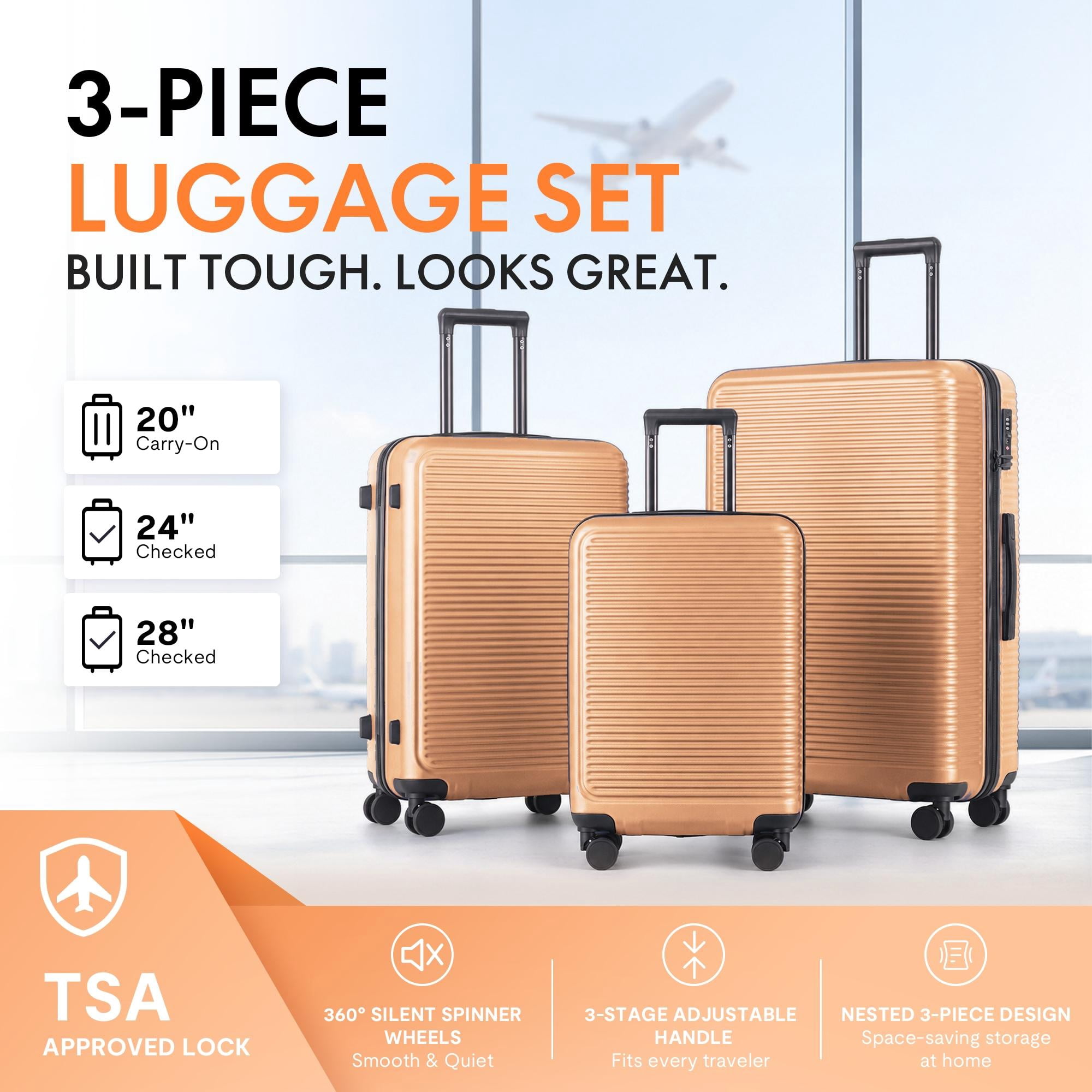 3-Piece ABS Hardshell Luggage Set, Lightweight Scratch-Resistant Suitcases with Silent Spinner Wheels & TSA Lock, Champagne