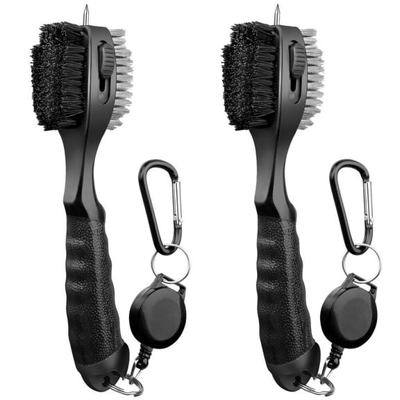 US 2 Pcs Golf Club Brush Groove Cleaner Tool 2 Sided With Retractable Zip line