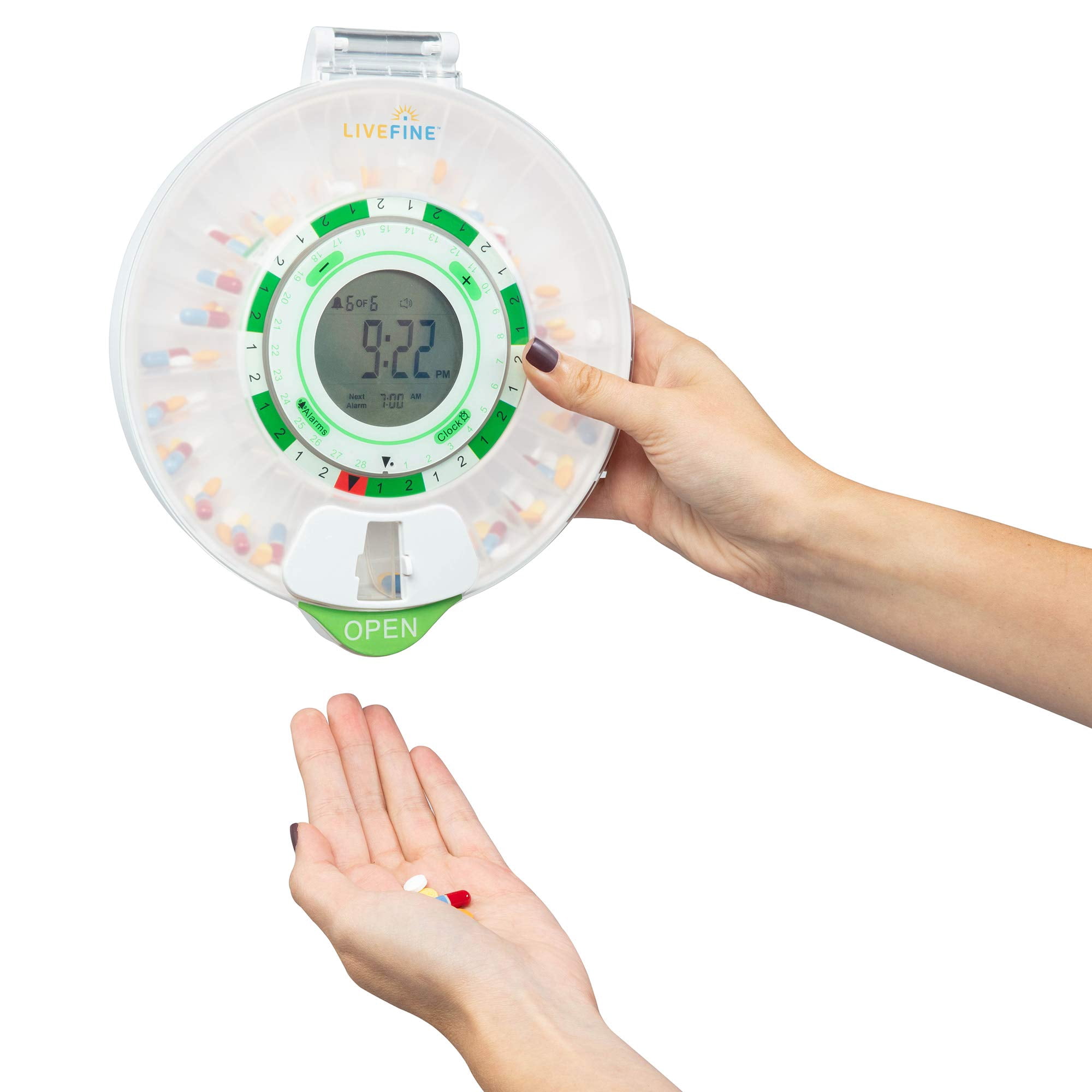 LiveFine 28-Day Automatic Pill Dispenser with Upgraded LCD Display, Key Lock & Sound