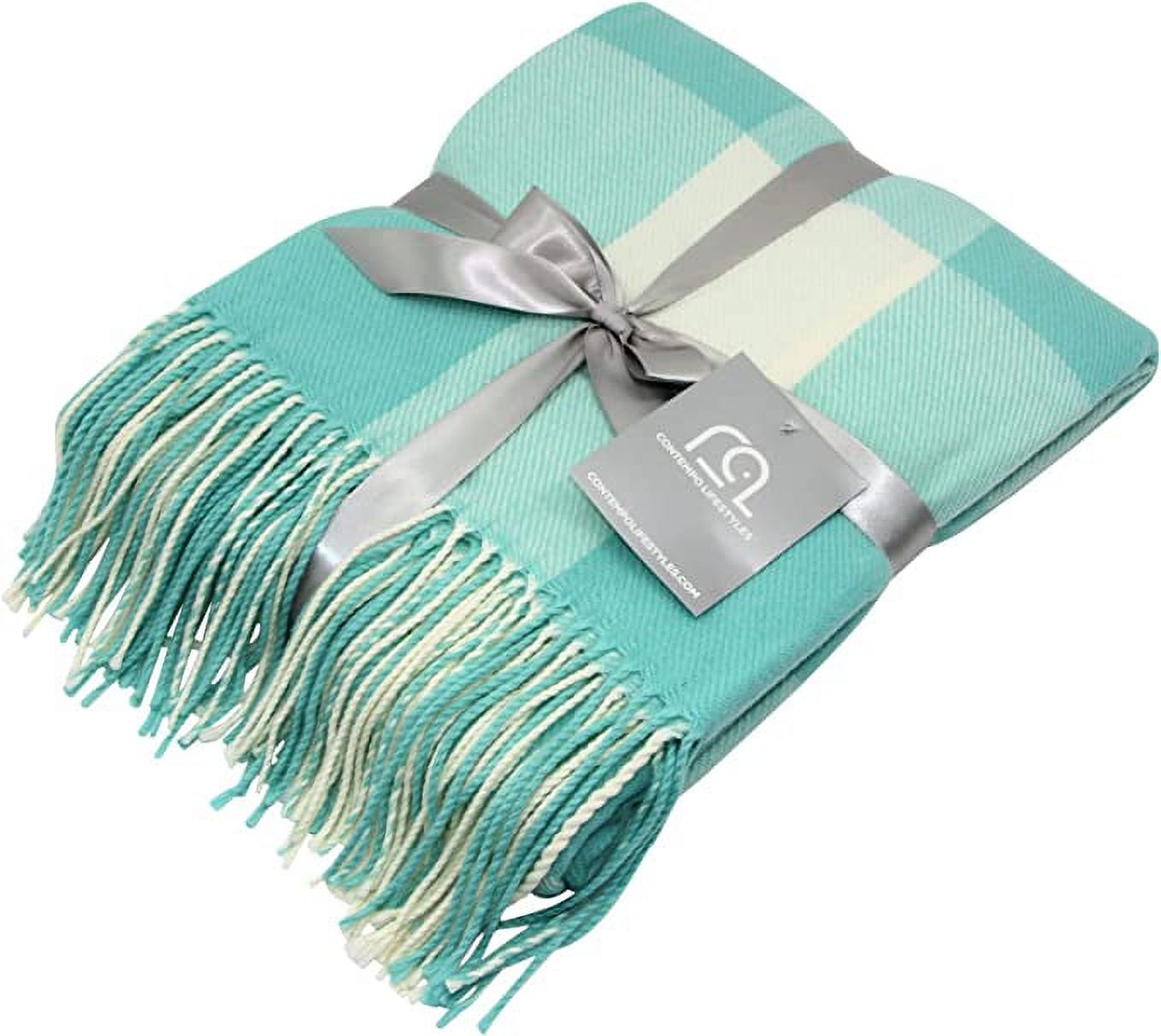 Blankets - Buffalo Plaid Throw Blanket - Decorative Classic Blanket - Comfortable and Ultra-Soft - Lightweight & Indoor Outdoor Blanket - (Aqua/Ivory)