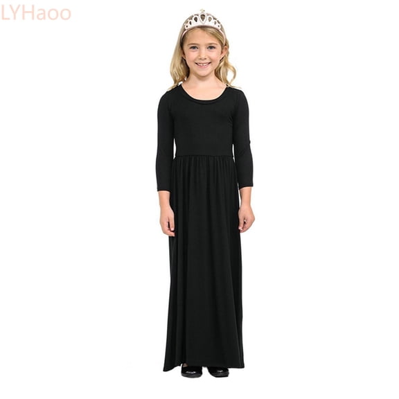 LYHaoo Kids Toddler Girls Dress Above Knee Dress Long Sleeve Solid Long Dress Princess Dress,Vintage Girls Dress Sizes 5-6 Years Black