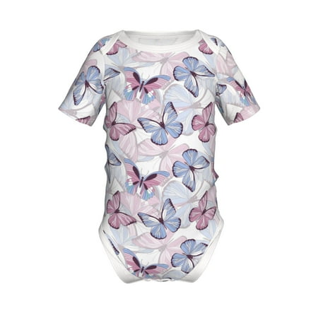 

Lukts Butterflies in Pastel Print Baby Short Sleeve Romper Onesie for Newborn Baby Boys and Girls-18 Months