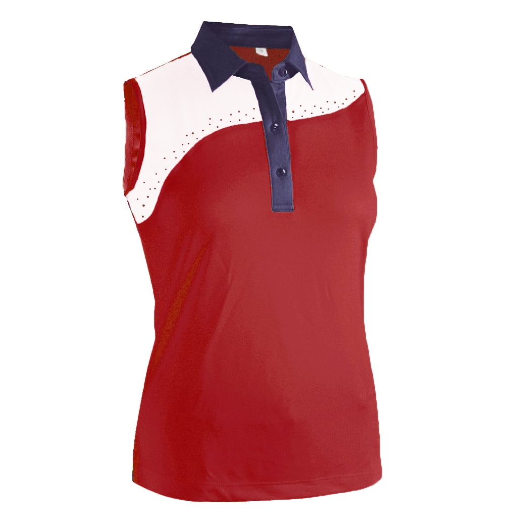 Monterey Club Women's Galaxy Contrast Block Sleeveless Golf Polo Shirt