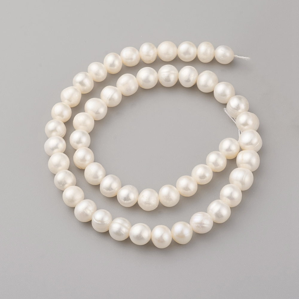 Cultured Freshwater Pearl Beads Strands Round Old Lace 8~9x7.5~8mm Hole: 0.5mm 49pcs/strand 14.5 inch(37cm)