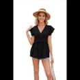 thumbnail image 1 of Blusa Informal de Corta con Cuello en V y Volantes para Mujer, Camisa de Botones de Estilo Formal, Color Negro, Talla S, 1 of 7