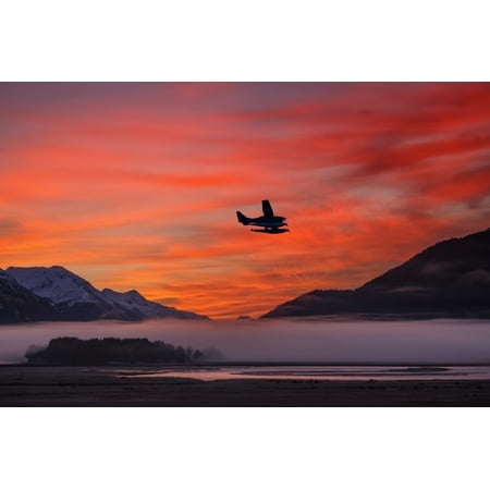 Take A Pic Floatplane takes off from Juneau as the fog begins to clear at sunrise Southeast Alaska Canvas Art - John Hyde Design Pics (19 x 12) ()