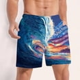 thumbnail image 2 of LWavelet Men's American Flag Stripe Print Beach Shorts Drawstring Elastic Waist Quick Dry Casual Shorts Watermelon Red L, 2 of 4