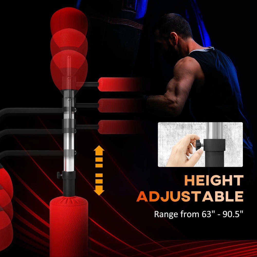 Barara King 4-in-1 Adjustable Punching Bag with 2 Speedballs and 360° Relax Bar, Boxing Bag with PU-Wrapped Bag and Adjustable Height, Red