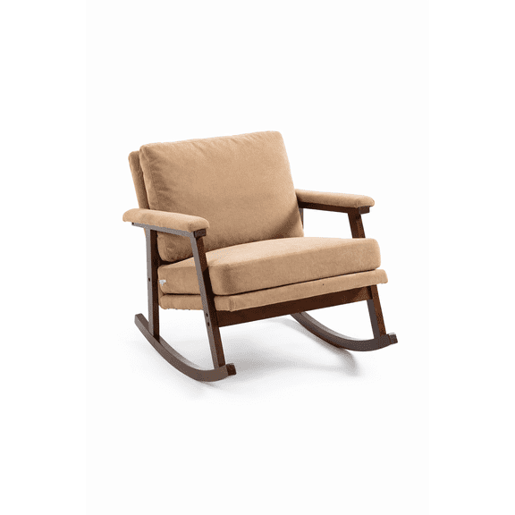 Litex Mid Century Modern Rocking Chair, Upholstered Accent Chair with Solid Wood Frame, Nursery Glider Chair with Cushion, Cozy Reading Armchair for Living Room Bedroom Small Spaces (Khaki)