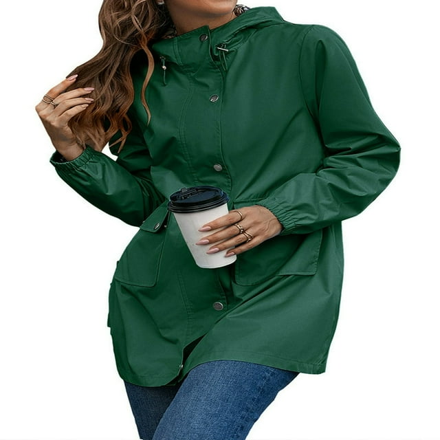 Imperméable imperméable pour Femmes Veste de Pluie Légère à Capuche avec Poches pour la Randonnée en Plein Air