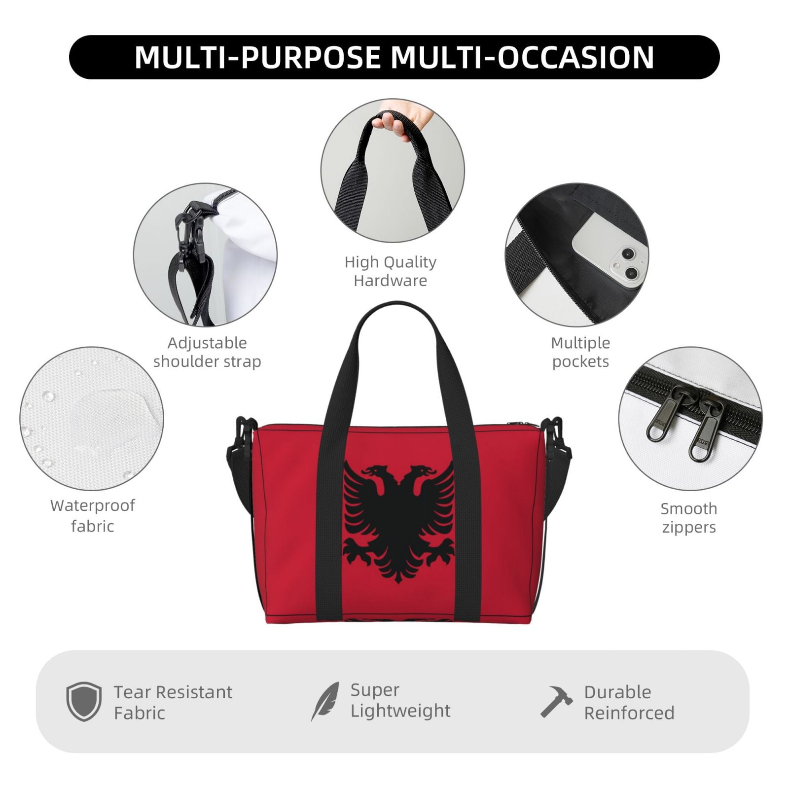 Travel Duffle Bag Albania Flag Weekender Overnight Gym Tote Shoulder Bag Workout Duffel Bag For Women Men