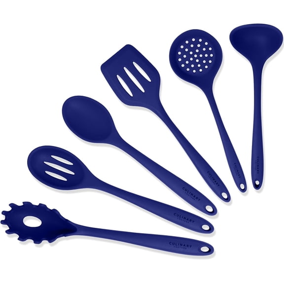 Blue Silicone Kitchen Utensils Set of 6, Non-Stick Heat-Resistant Silicone Kitchen Utensils Set with Steel Inner Core